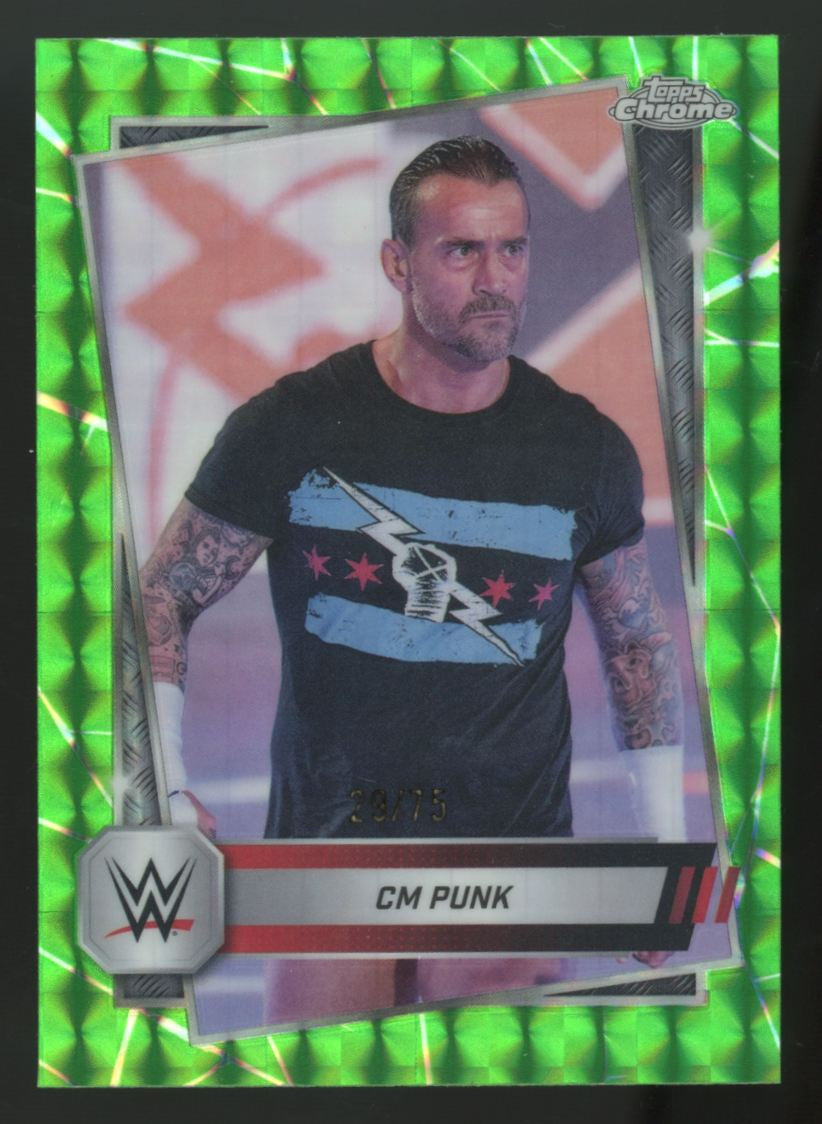 2025 Topps Chrome WWE CM Punk Neon Green Geometric Refractor /75 #98