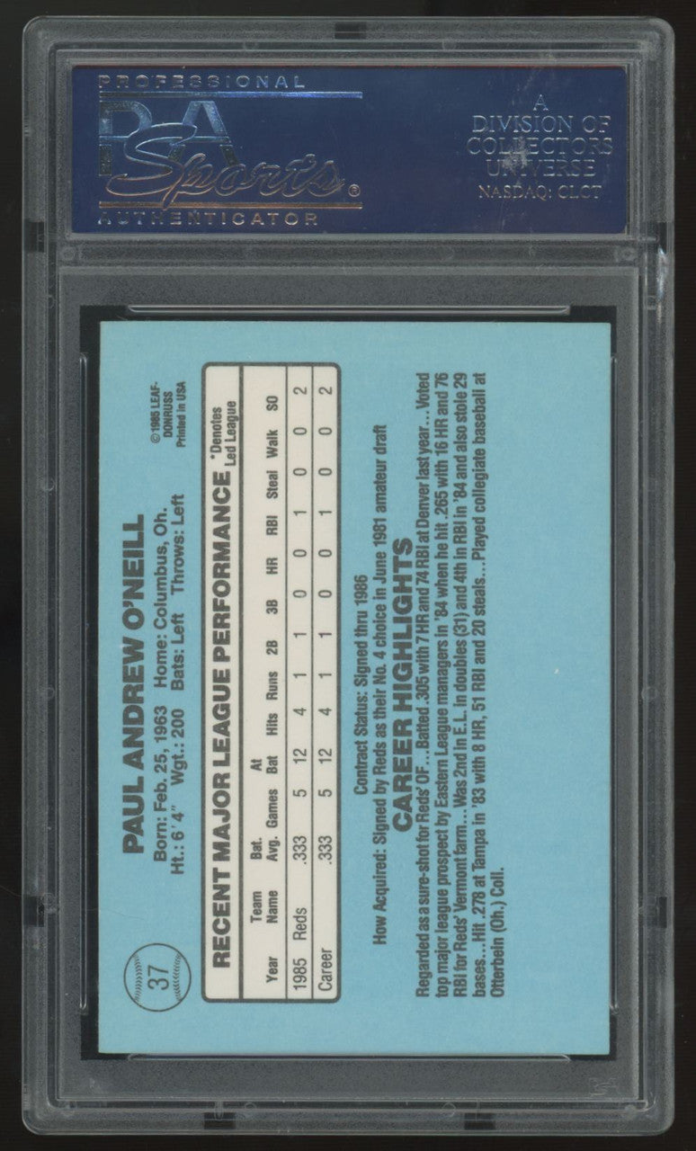 1986 Donruss Paul O'Neill Rated Rookie #37 PSA 9