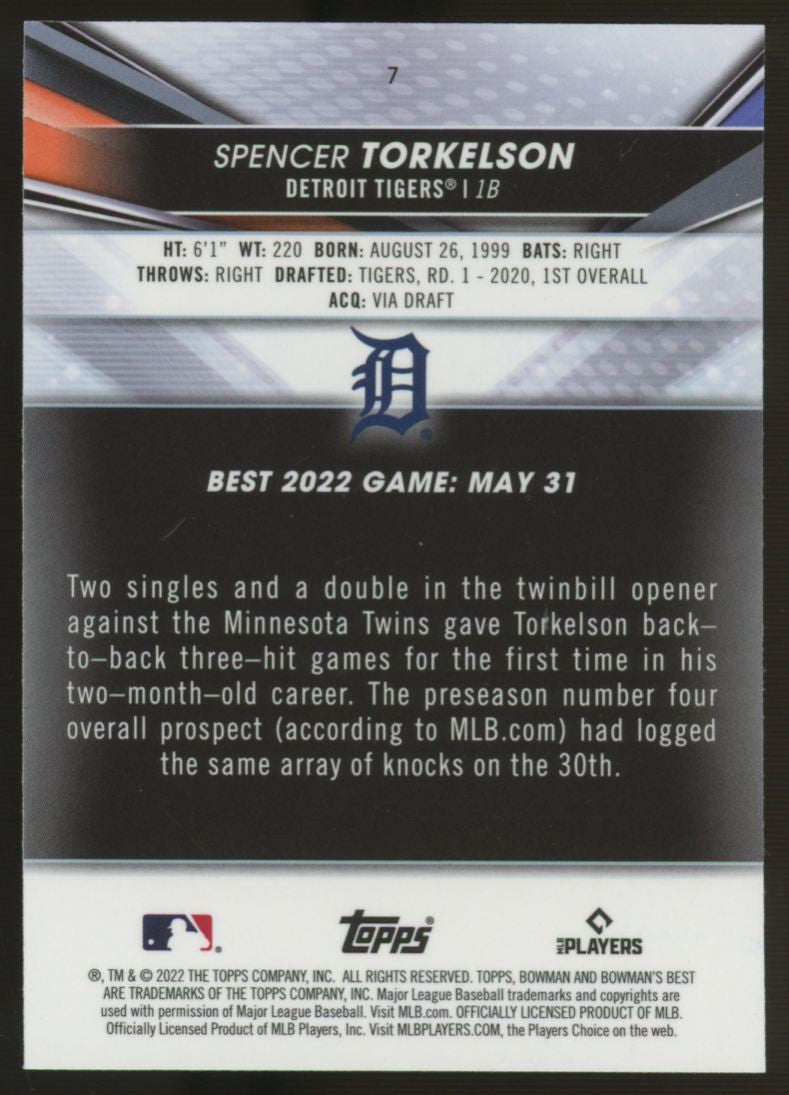 2022 Bowman's Best Spencer Torkelson RC #7 Signed IP Auto "B"