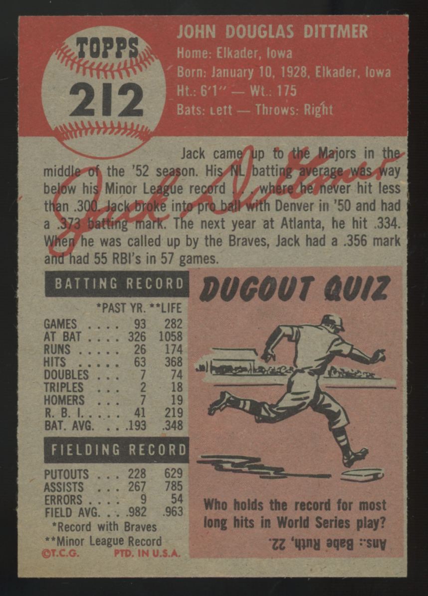 1953 Topps Jack Dittmer #212 EX