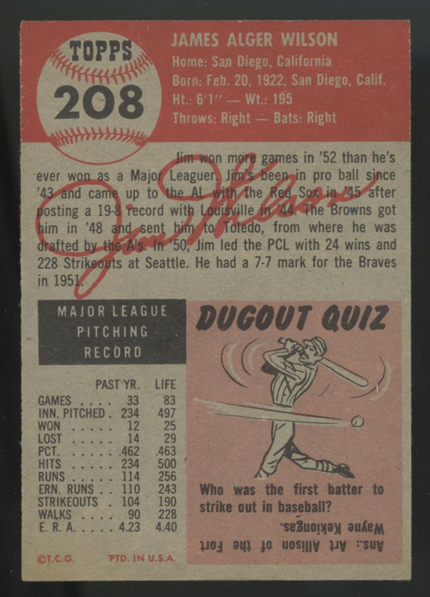 1953 Topps Jim Wilson #208 EX/MT