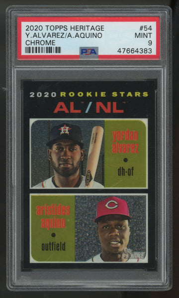 2020 Topps Heritage Chrome Yordan Alvarez/Aristides Aquino RC Stars /999 PSA 9