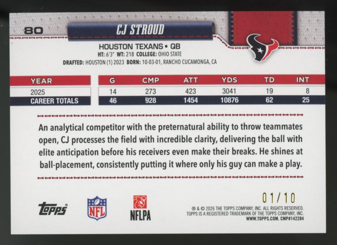 2026 Topps Flagship CJ Stroud Black Football Leather /10 #80