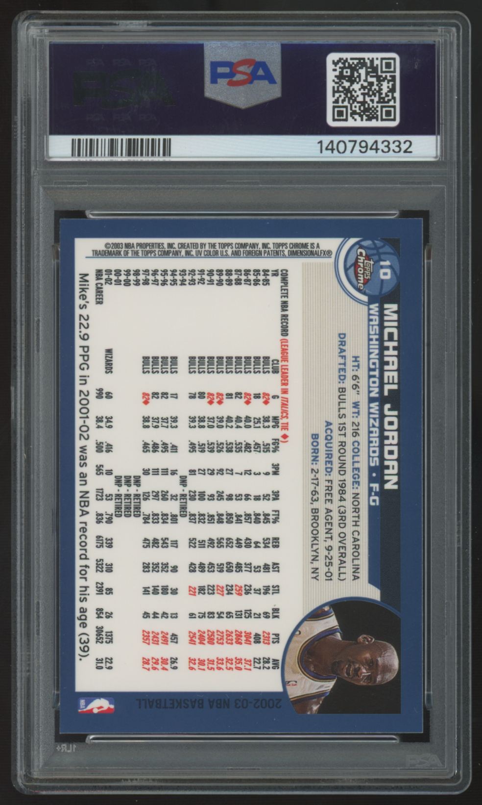 2002-03 Topps Chrome Michael Jordan #10 PSA 8