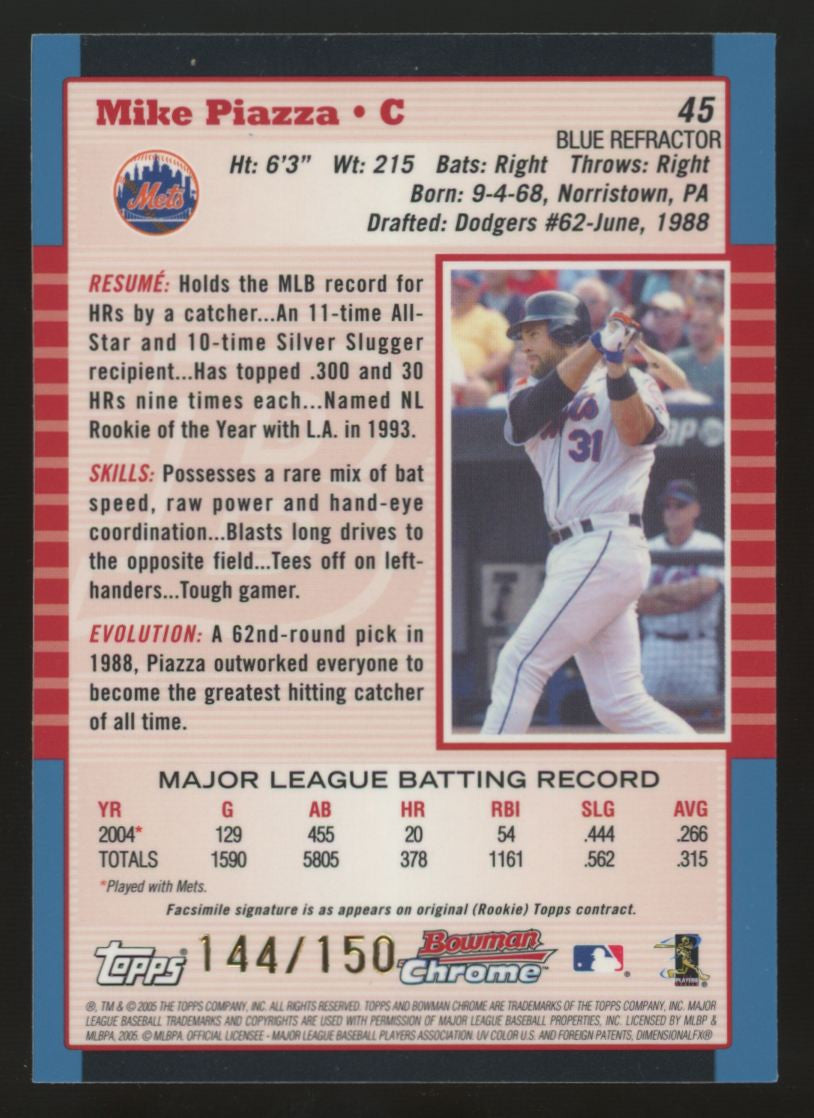 2005 Bowman Chrome Mike Piazza Blue Refractor /150 #45