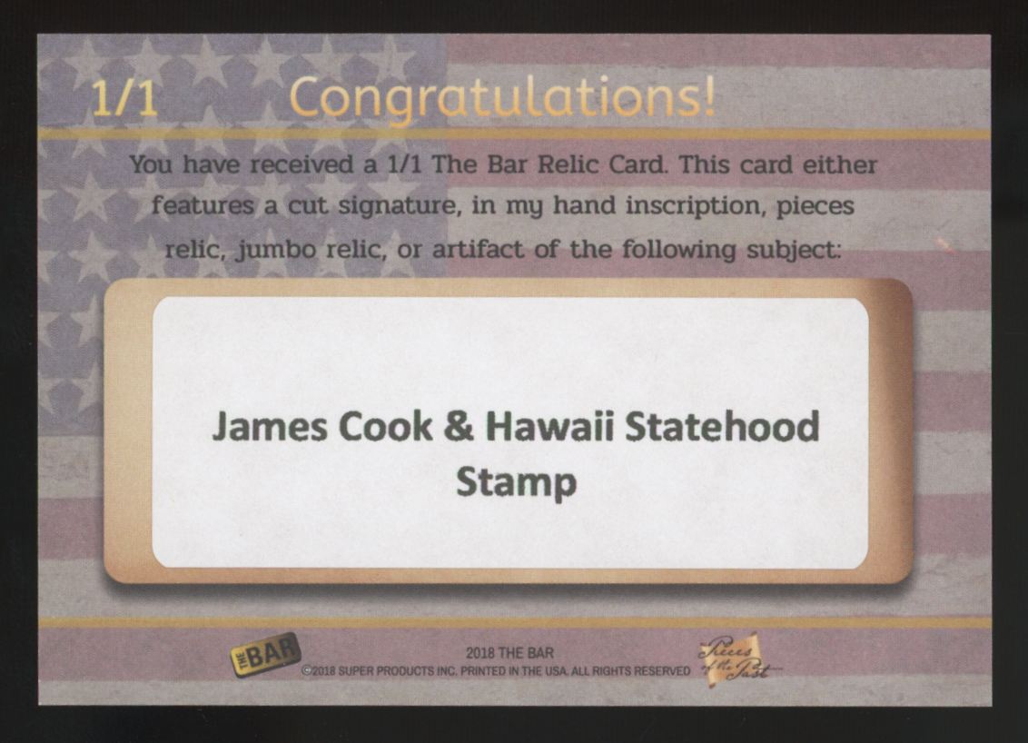 2018 Super Products James Cook & Hawaii Statehood Stamp The Bar Relic 1/1