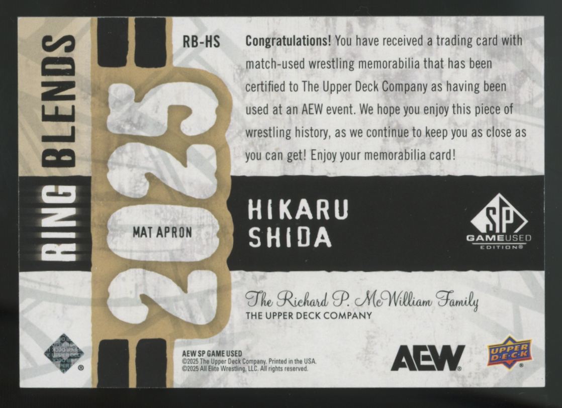 2025 SP Game Used AEW Hikaru Shida Ring Blends Patch #RB-HS