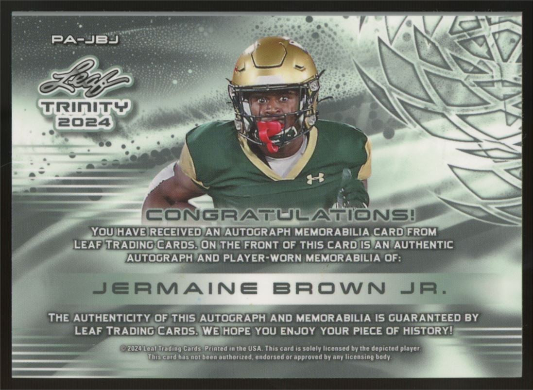 2024 Leaf Trinity Jermaine Brown Jr. XRC Patch Auto /99 #PA-JBJ
