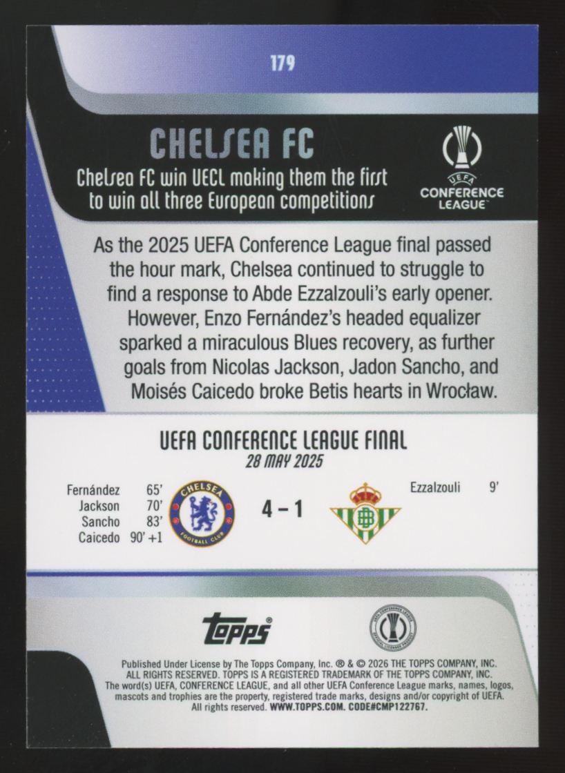 2025-26 Topps UEFA Club Chelsea FC League Winners Black & White Foil /75 #179