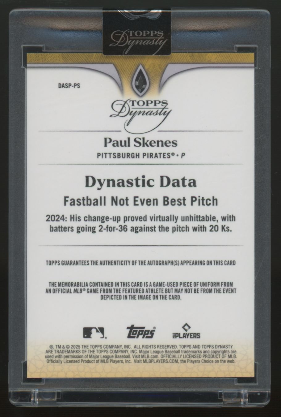 2025 Topps Dynasty Paul Skenes Dynastic Data Sponsor Patch Auto /5 #DASP-PS