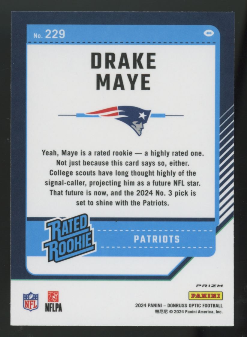 2024 Donruss Optic Drake Maye RC Rated Rookie Silver #229