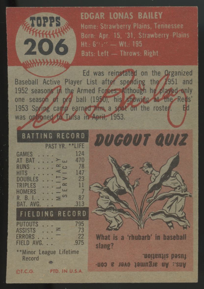 1953 Topps Ed Bailey #206 EX/MT