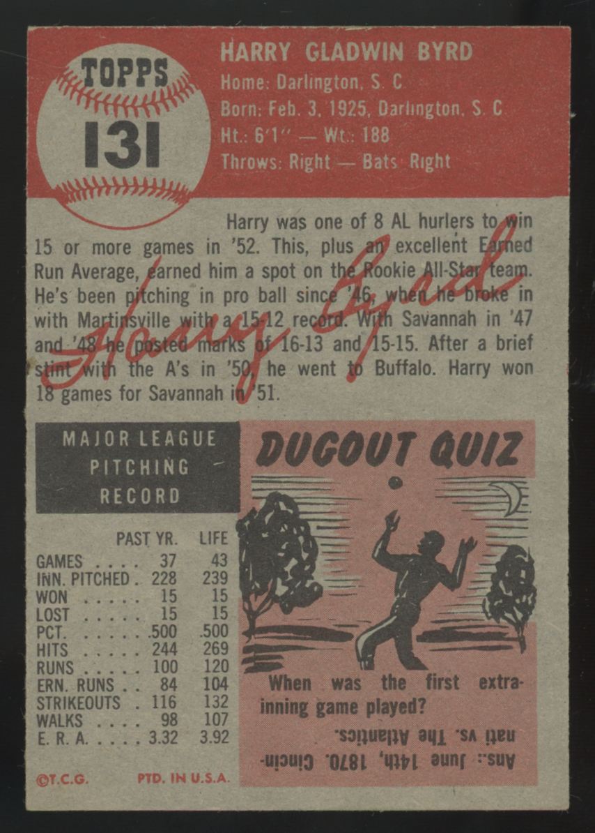 1953 Topps Harry Byrd #131 EX/MT