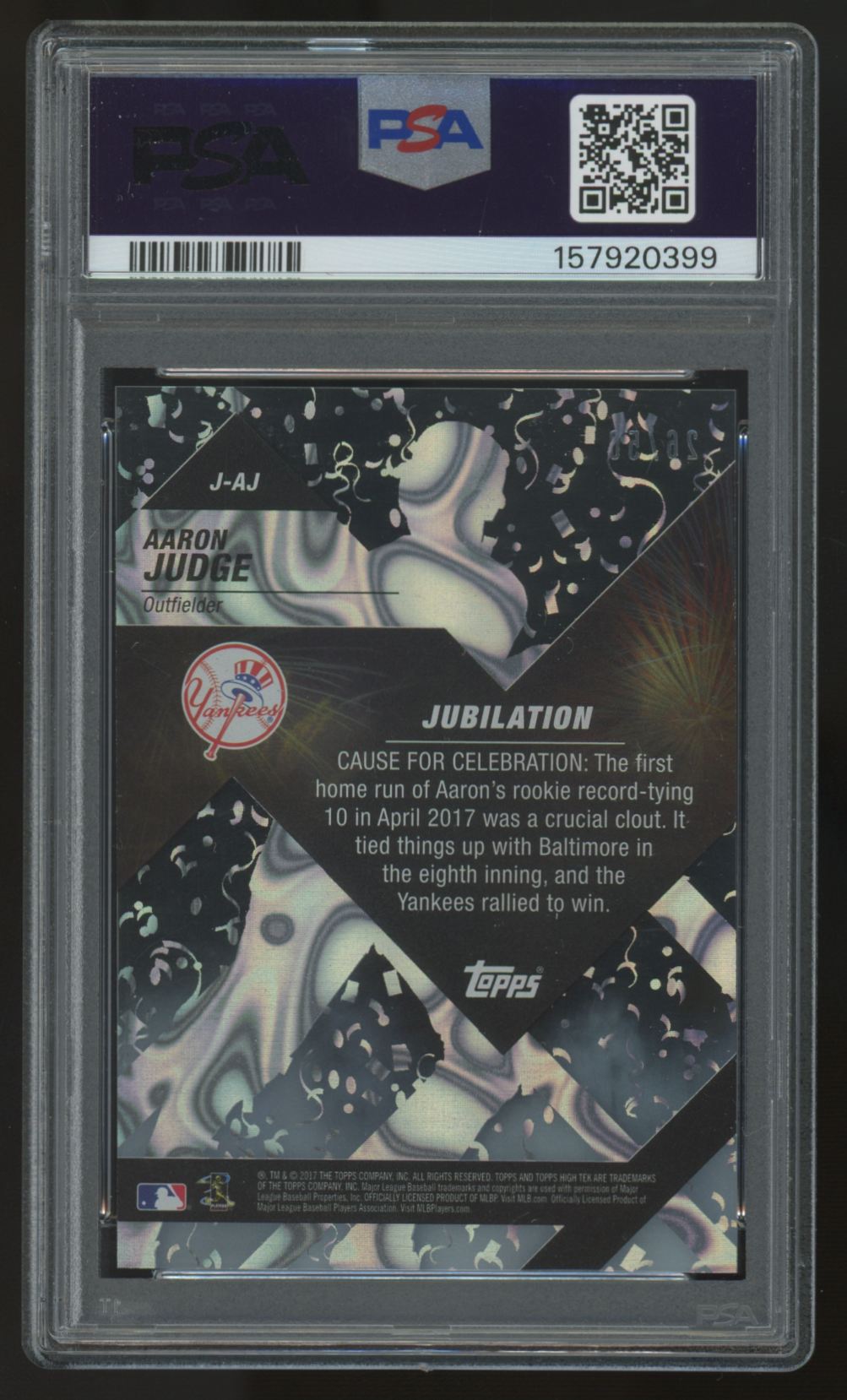 2017 Topps High Tek Aaron Judge RC Jubilation /50 #J-AJ PSA 9