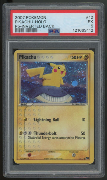 2007 Pokemon Pikachu Pop Series 5 Inverted Back Holo #12 PSA 5