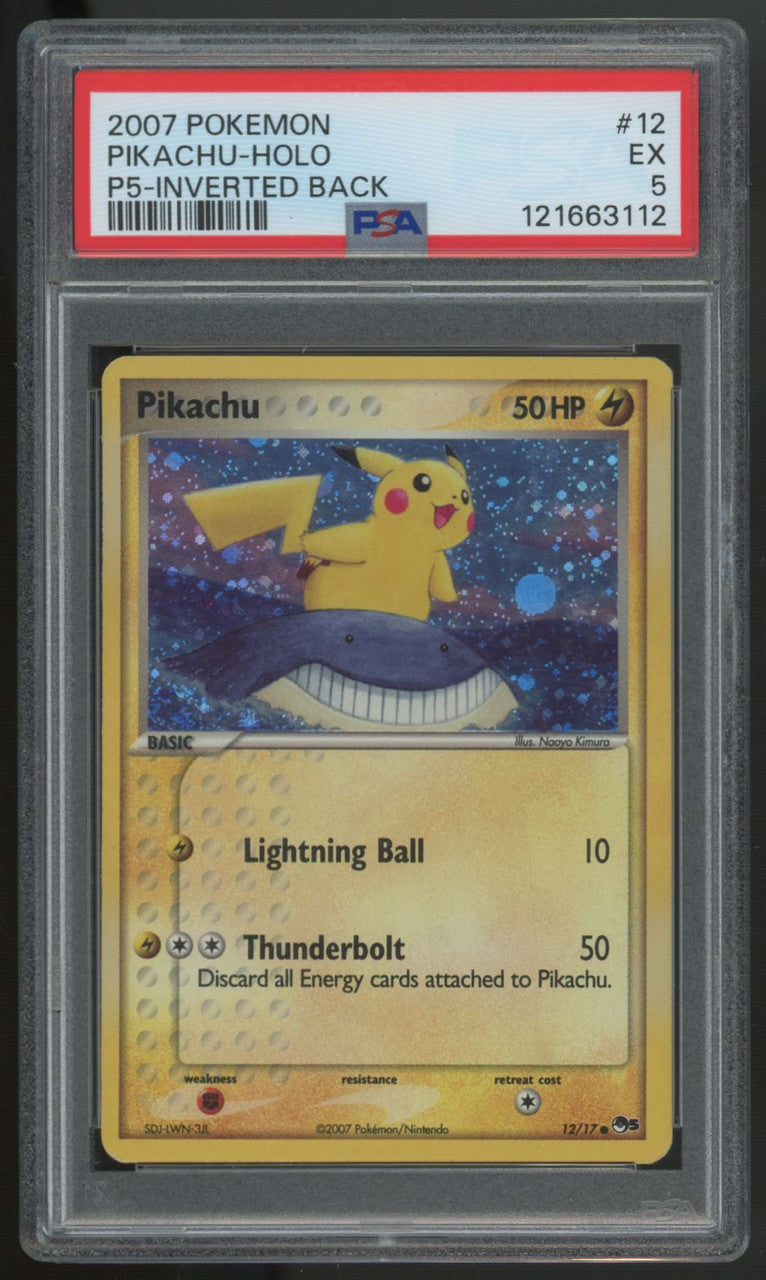 2007 Pokemon Pikachu Pop Series 5 Inverted Back Holo #12 PSA 5