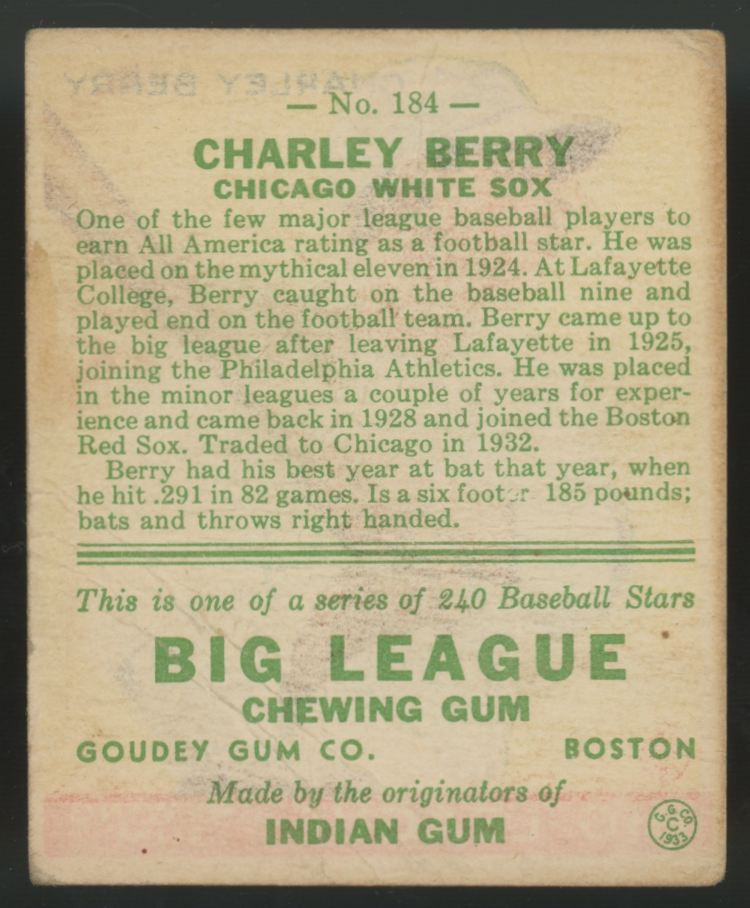 1933 Goudey Charley Berry #184 G/VG