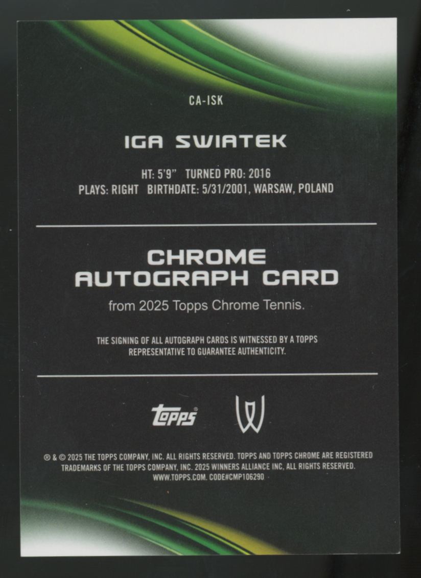2025 Topps Chrome Iga Swiatek Orange Refractor Auto /25 #CA-ISK