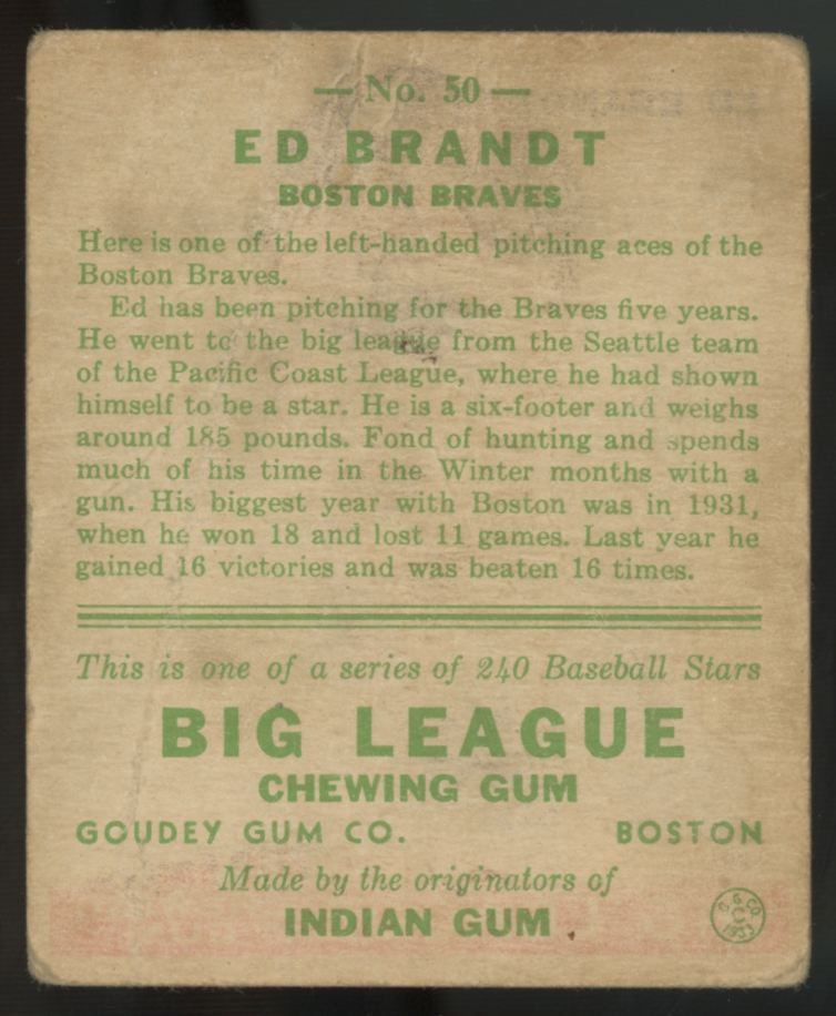 1933 Goudey Ed Brandt #50 Poor "A"