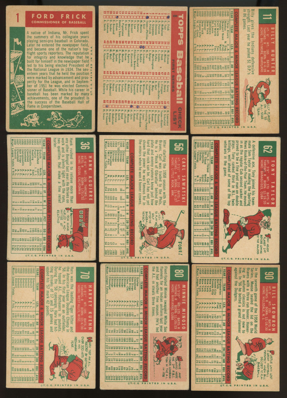 1959 Topps Baseball Near Complete Set (479/572) VG