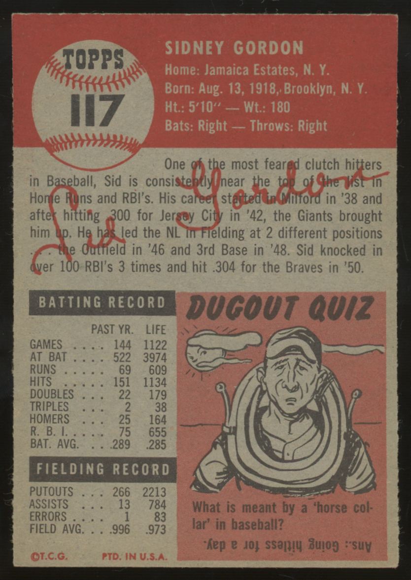 1953 Topps Sid Gordon #117 EX+