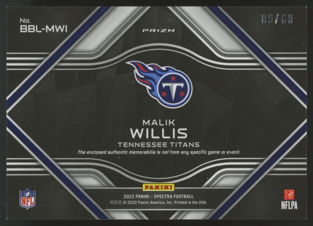 2022 Spectra Malik Willis RC Building Blocks Triple Patch /60 #BBL-MWI