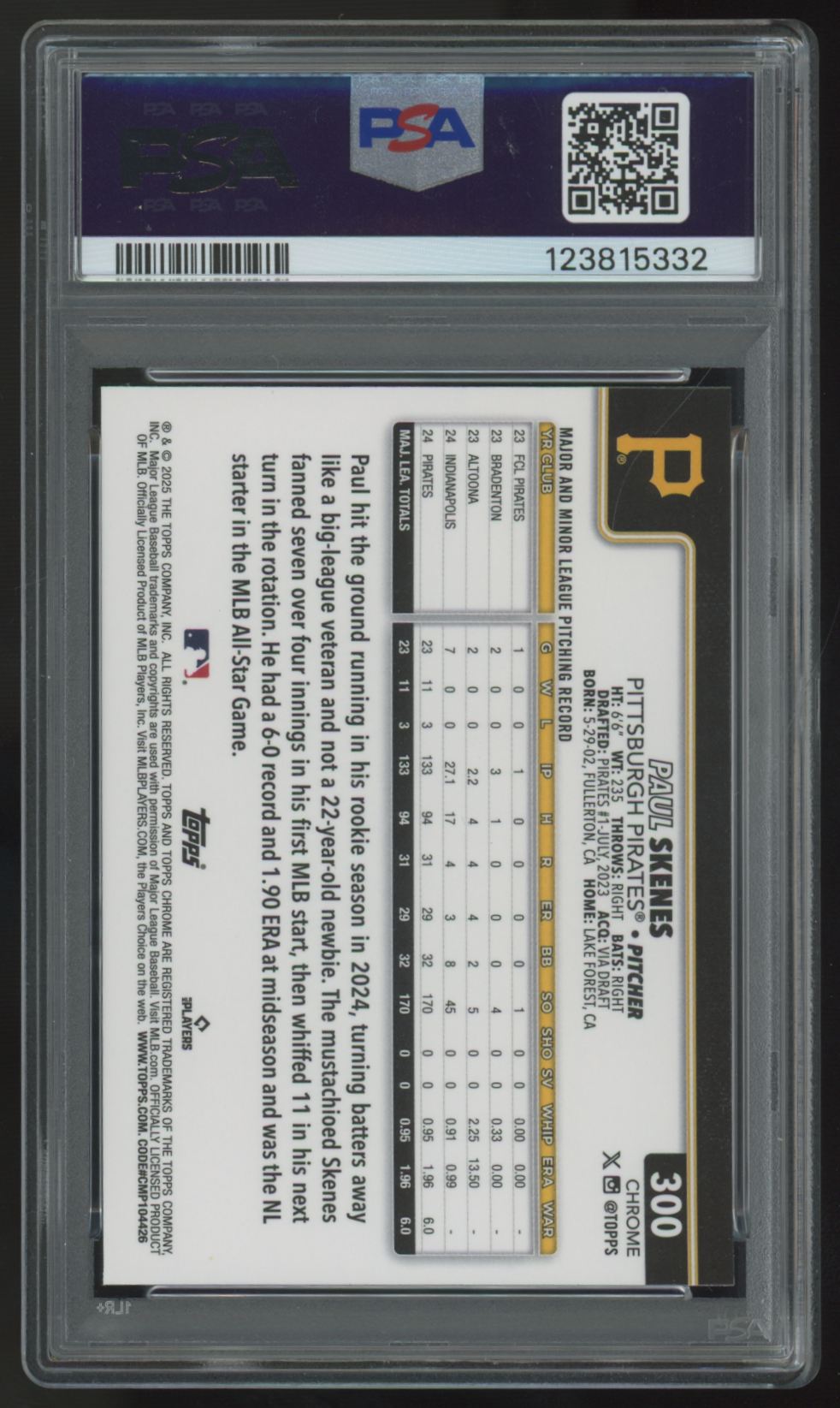 2025 Topps Chrome Paul Skenes Prism Refractor #300 PSA 9
