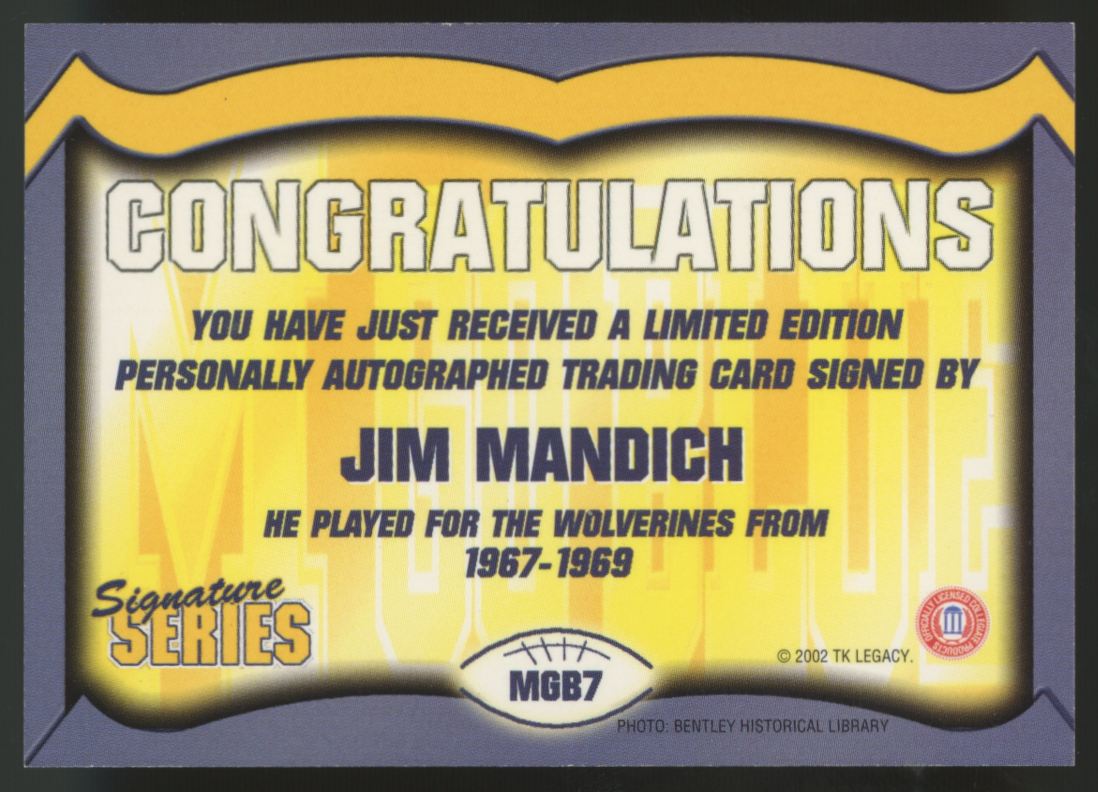 2002 TK Legacy Signature Series Jim Mandich Auto #MGB7