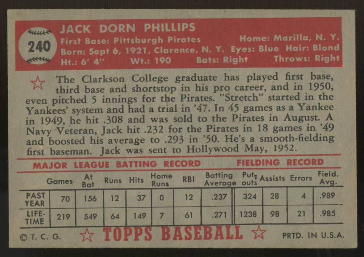 1952 Topps Jack Phillips #240 EX+