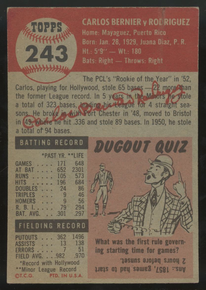 1953 Topps Carlos Bernier #243 EX