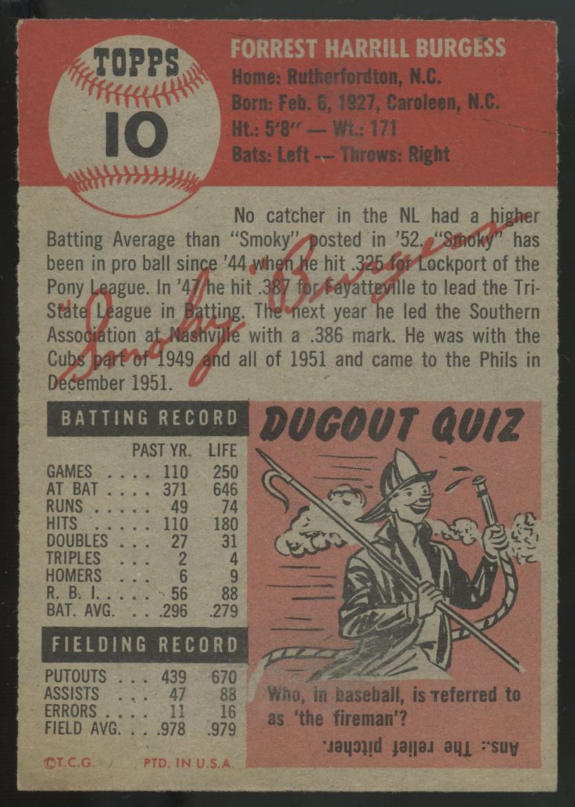 1953 Topps Smoky Burgess #10 VG/EX