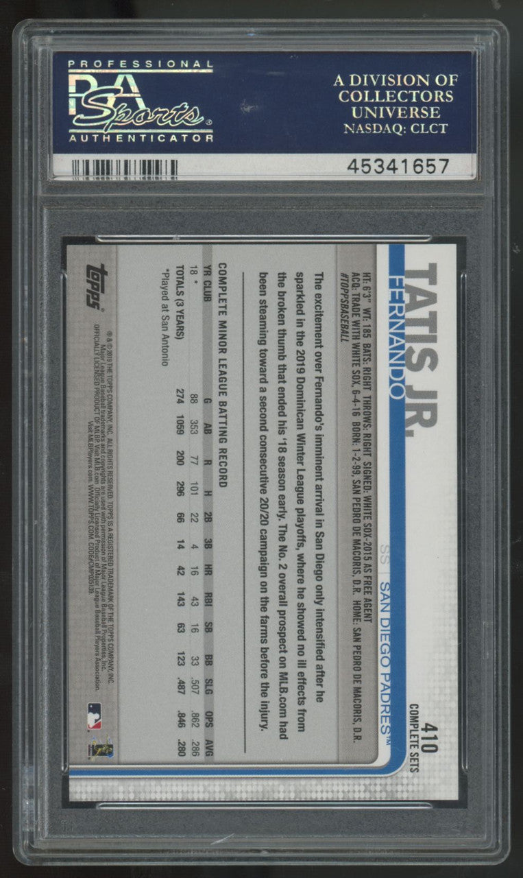 2019 Topps Complete Set Fernando Tatis Jr. RC White Jersey #410 PSA 10