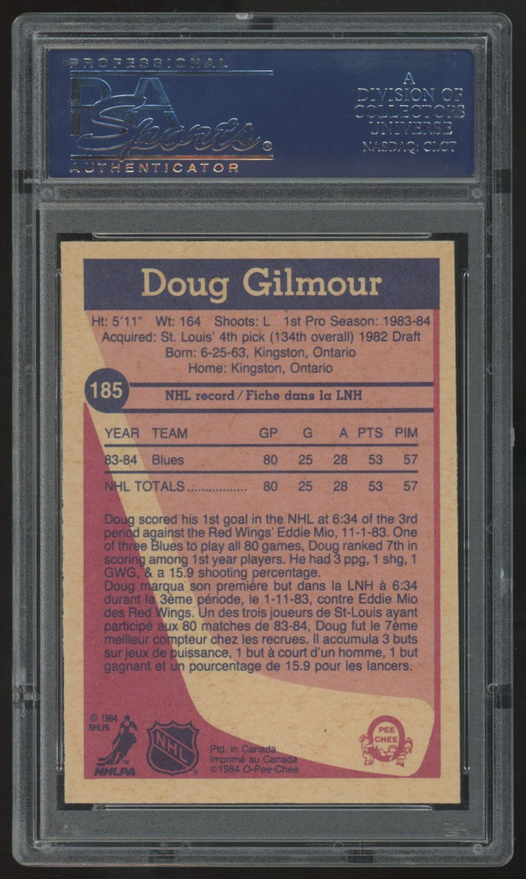 1984-85 O-Pee-Chee Doug Gilmour RC #185 PSA 8