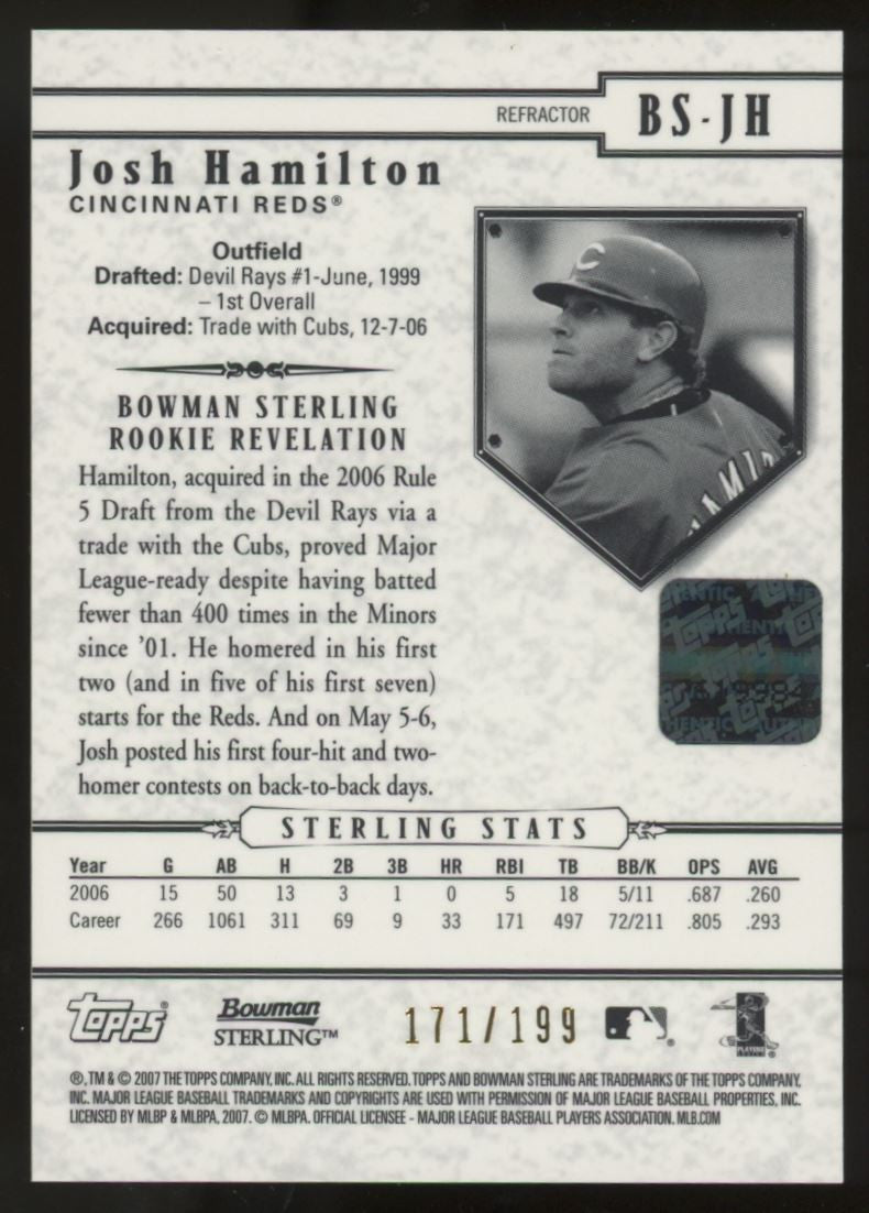 2007 Bowman Sterling Josh Hamilton RC Auto Refractor /199 #BS-JH