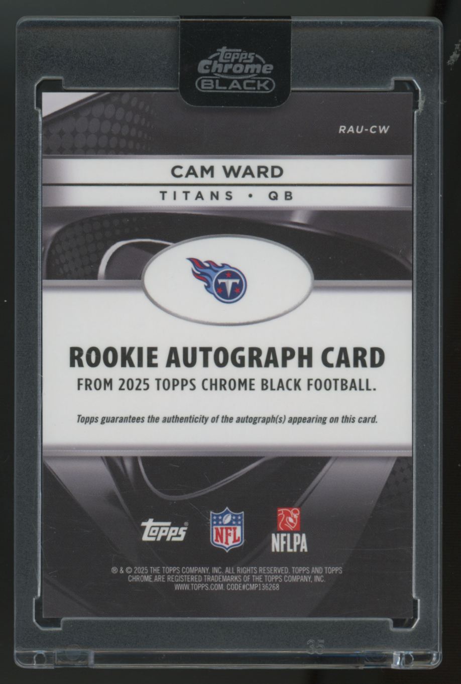 2025 Topps Chrome Black Cam Ward RC Purple Auto /75 #RAU-CW