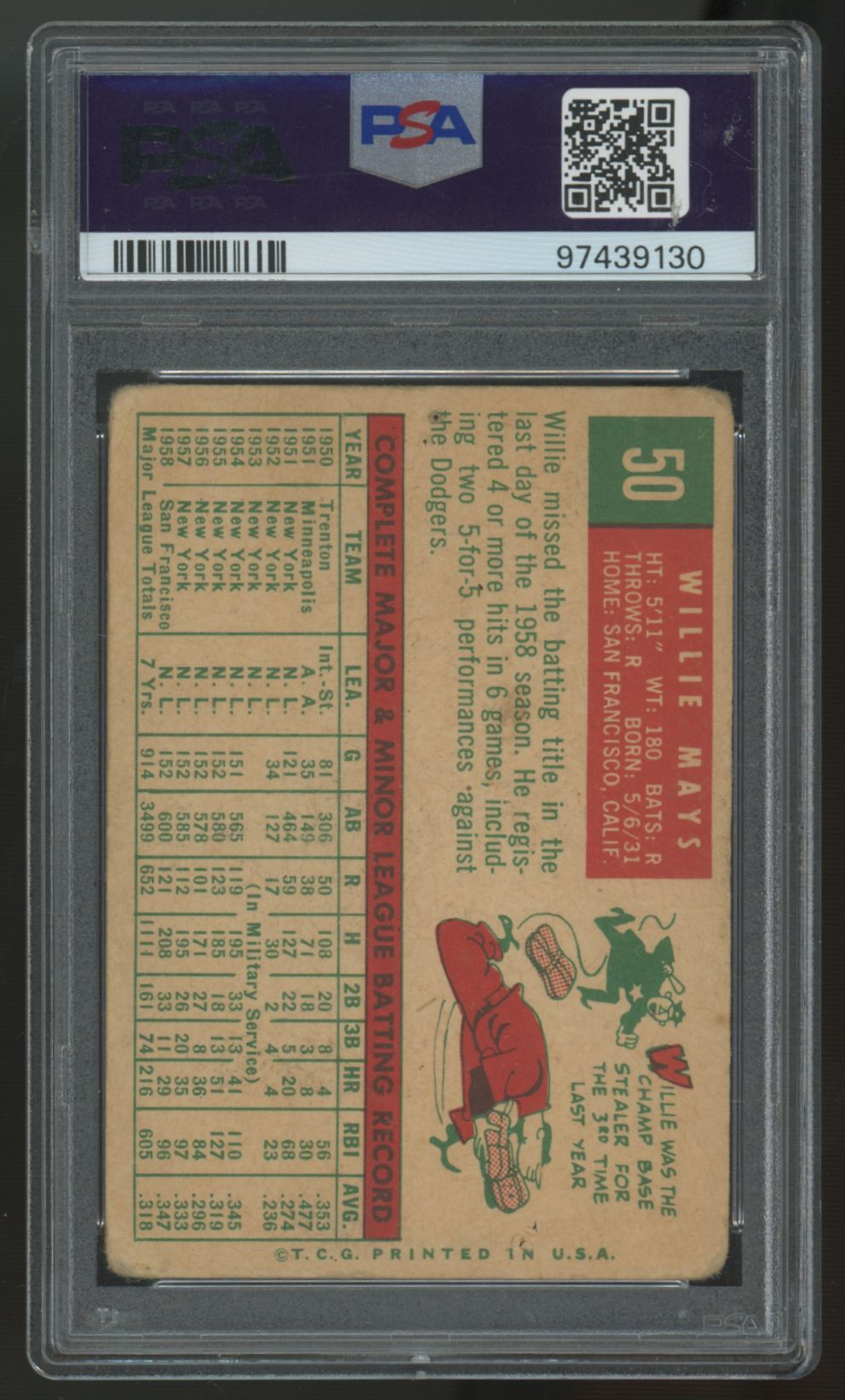 1959 Topps Willie Mays #50 PSA 1 *130