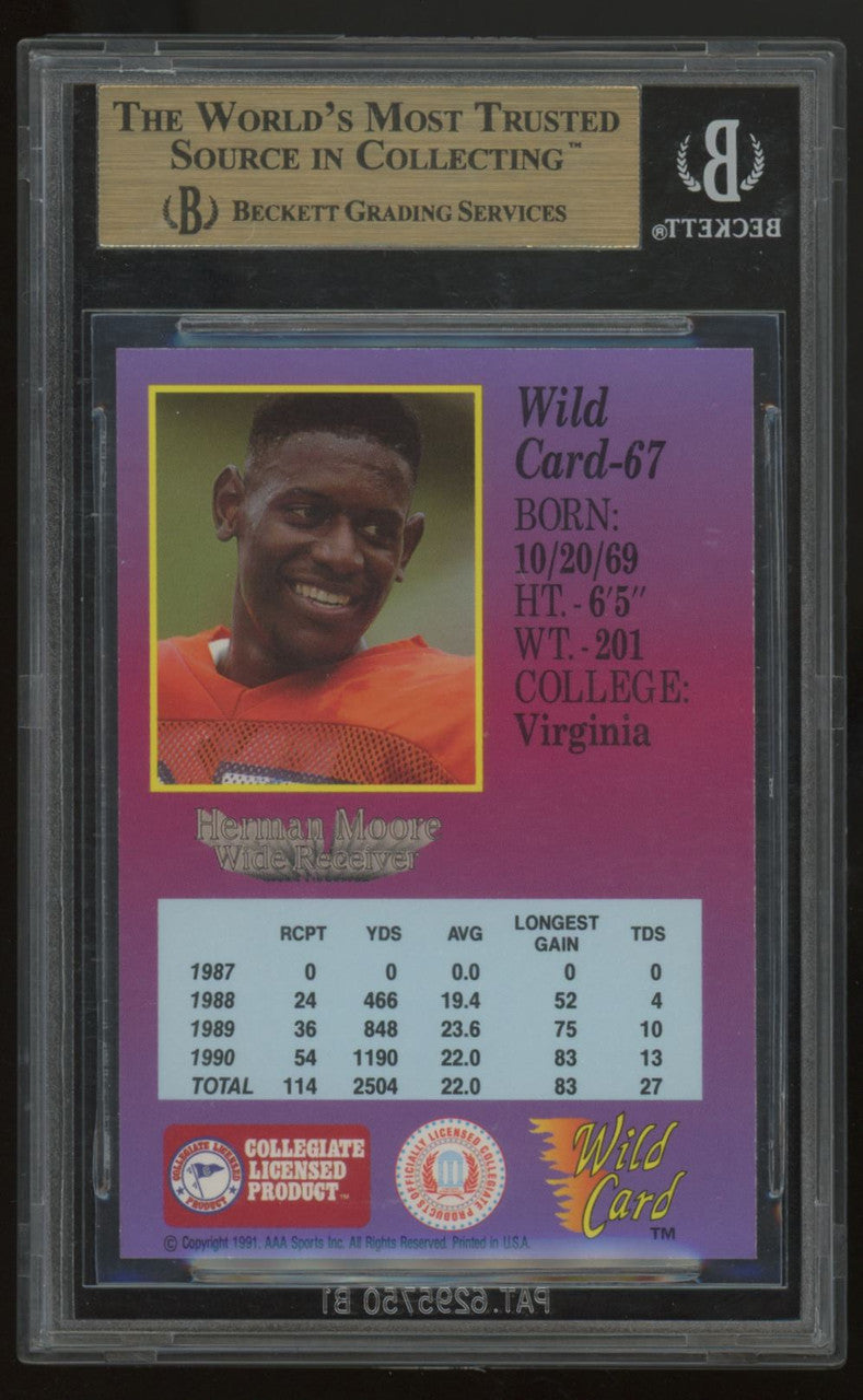 1991 Wild Card Draft Herman Moore RC 100 Stripe #67 BGS 9.5