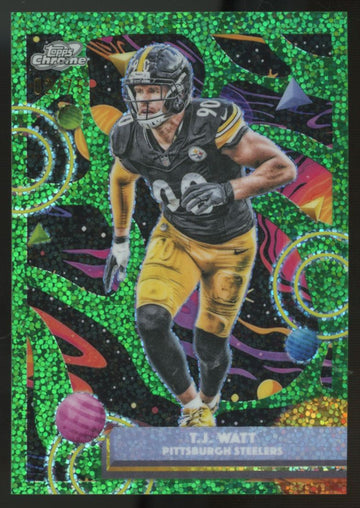 2025 Topps Chrome Cosmic T.J. Watt Green Space Dust Refractor /75 #84