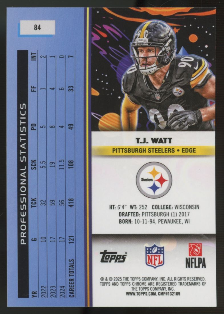 2025 Topps Chrome Cosmic T.J. Watt Green Space Dust Refractor /75 #84