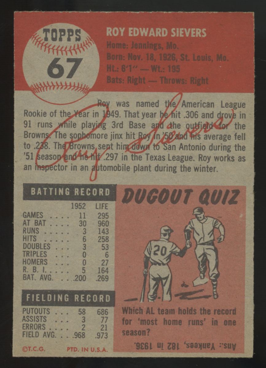 1953 Topps Roy Sievers #67 EX