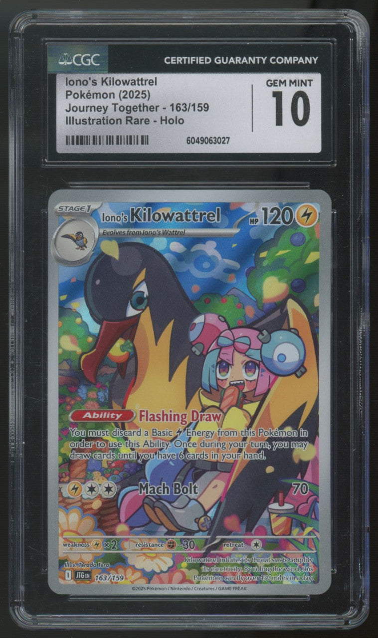 2025 Pokemon Iono's Kilowattrel Journey Together Illustration Rare #163 CGC 10