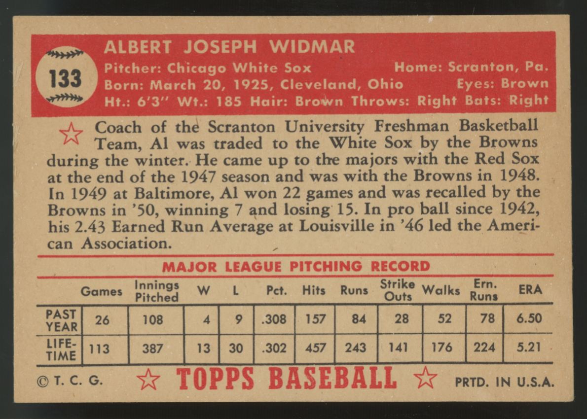 1952 Topps Al Widmar #133 EX