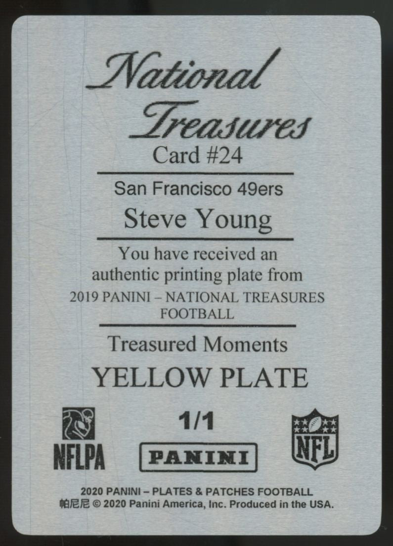 2020 Plates & Patches Steve Young National Treasures Yellow Printing Plate 1/1