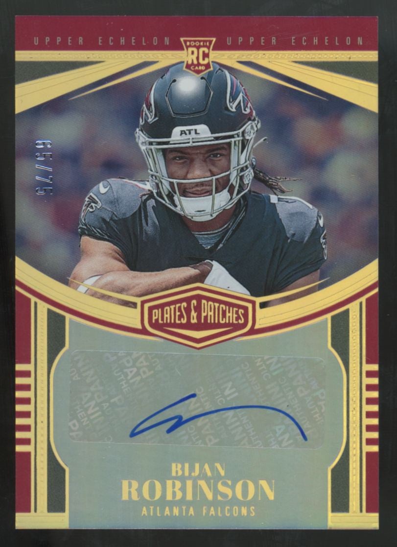 2023 Panini Plates & Patches Bijan Robinson RC Gold Upper Echelon Auto /75 #UE-3