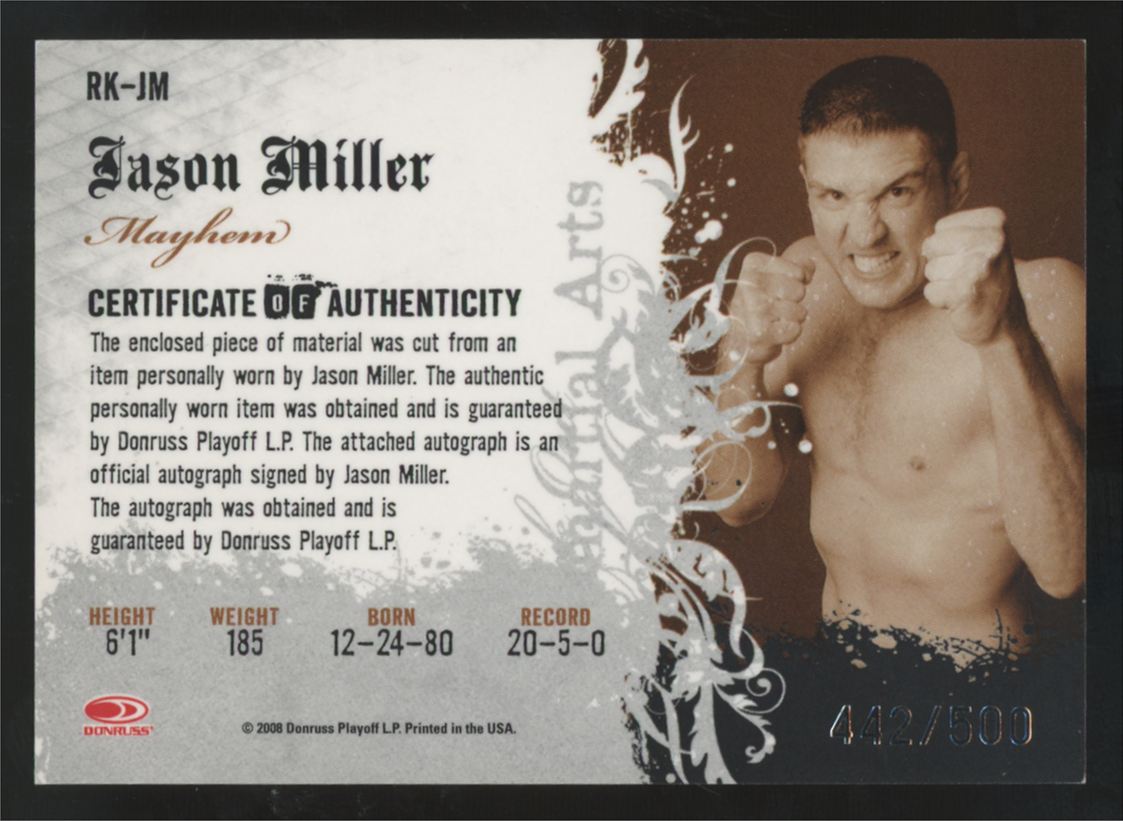 2008 Donruss Americana Jason "Mayhem" Miller Ring Kings Patch Auto /500 #RK-JM