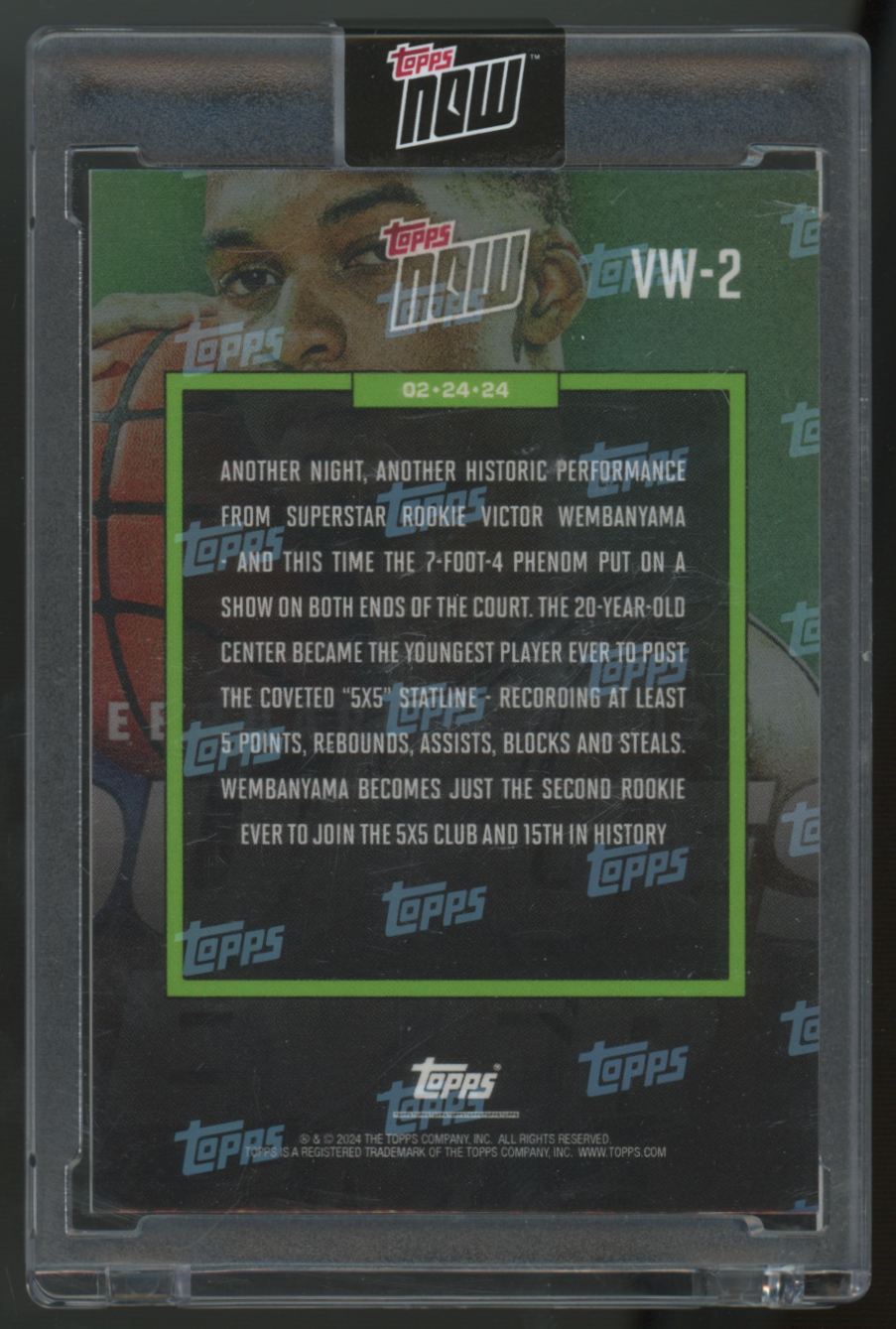 2023-24 Topps Now Victor Wemanyama RC Youngest Ever 5x5 #VW-2