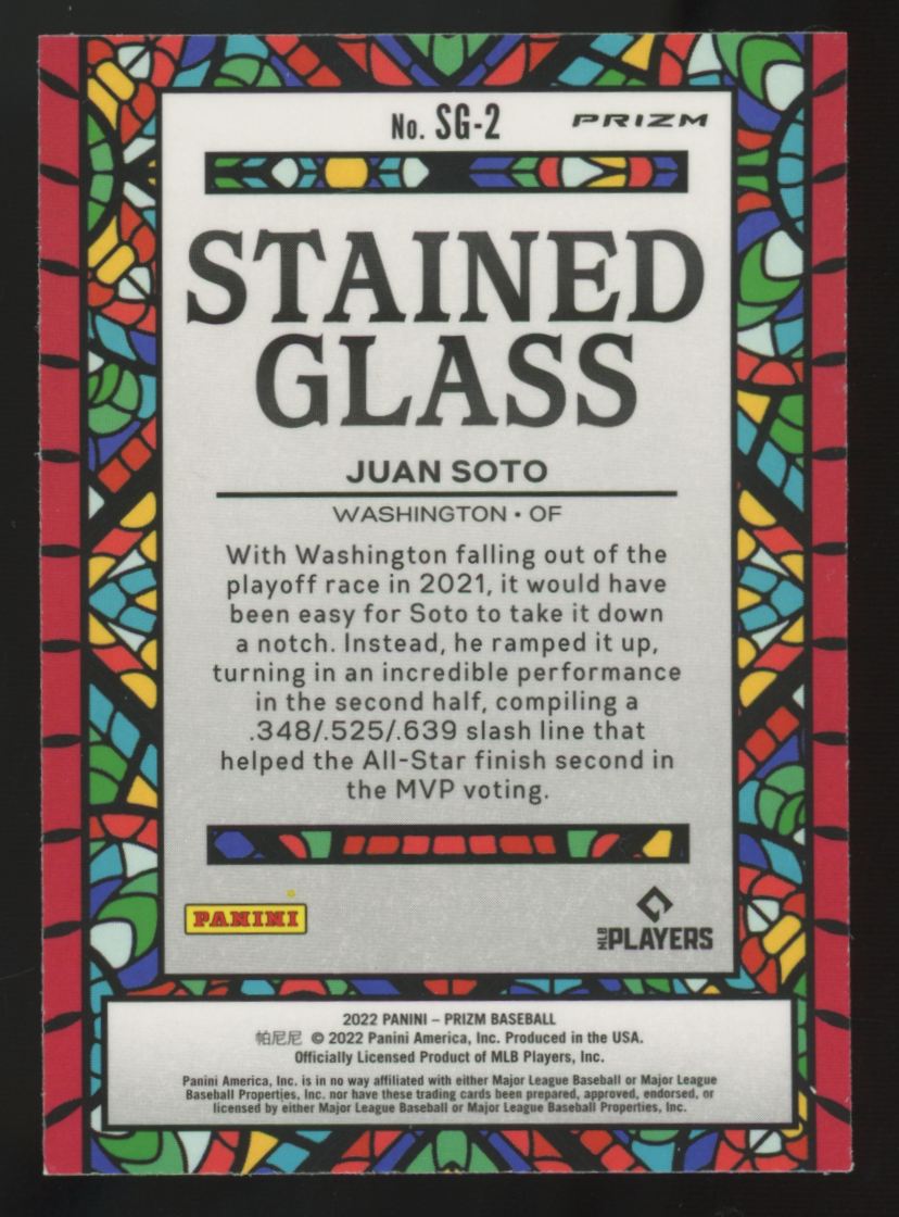2022 Panini Prizm Juan Soto Purple Stained Glass #SG-2