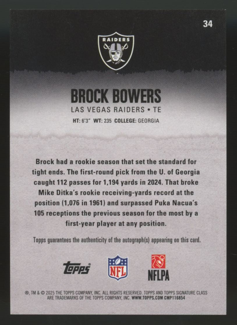 2025 Topps Signature Class Brock Bowers Red Lava Auto /25 #34