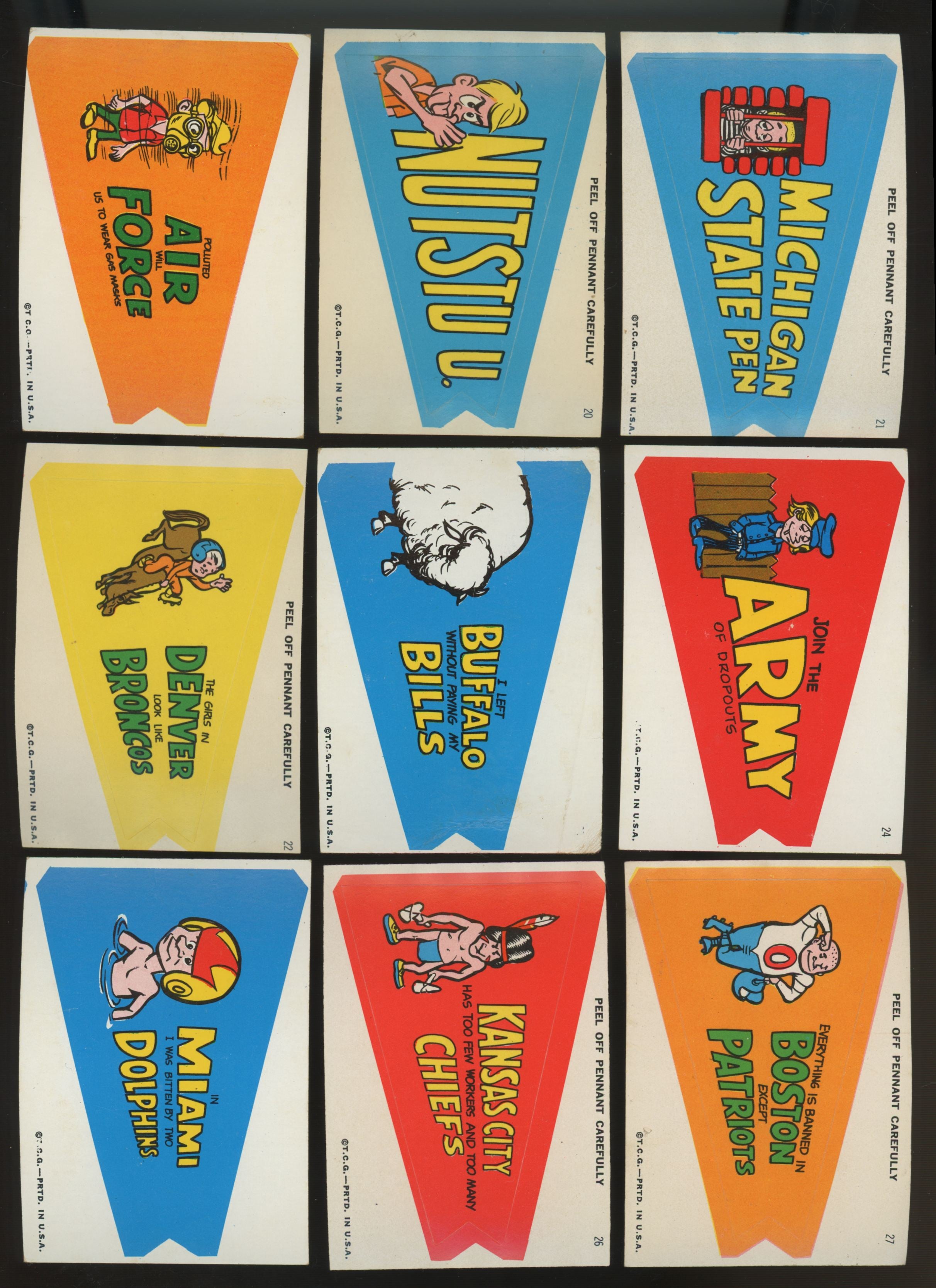 1967 Topps Football Pennant Sticker Set (31) EX Overall