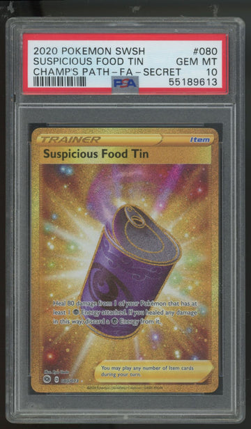 2020 Pokemon Suspicious Food Tin Champion's Path Full Art Secret #080 PSA 10